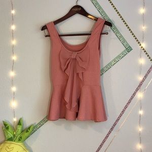 🍑 Peach Peplum Work From Home Top w/ Bow Detail